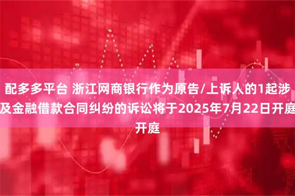 配多多平台 浙江网商银行作为原告/上诉人的1起涉及金融借款合同纠纷的诉讼将于2025年7月22日开庭